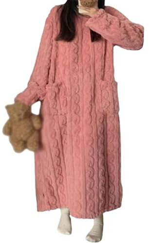 QKCQQTS Vestiti per la casa in Velluto Corallo Invernale, Camicia da Notte in Velluto Corallo da Donna, Vestaglia da Notte per la casa Invernale Autunnale (M(130cm),Pink)
