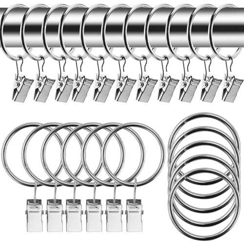 42 anelli per tende in metallo, con clip, per finestre, porte, doccia, diametro interno 32 mm