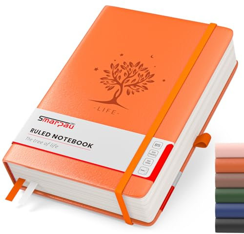 320 Seiten Lined Journal Notebook - B5 Lined Journal Notebook, 100gsm Papier Thick Hardcover Leder Journal mit Index Tabs, Journal Notizblock für Frauen Männer Arbeit Schule, 19 x 25 cm - Orange