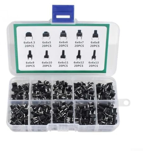 Lot varié d'interrupteurs à bouton-poussoir miniatures, total 200 pièces sur 10 types pour applications domestiques et électroniques