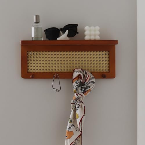 TIAYIA Wandgarderobe mit Regal, Holz-Kleiderbügel mit 4 Haken, Wand-Organizer für Eingangsbereich, Kinderzimmer, Schlammzimmer, Flur, Büro (braun, 40 x 10 x 15,7 cm (L x B x H)