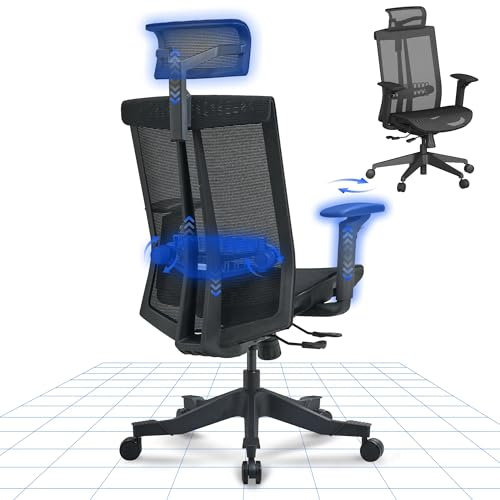 FLEXISPOT Ergonomischer Bürostuhl mit Verstellbarer Geteilter Lendenstütze | Sitz-Tiefenverstellung | 5D Armlehne, Home Office Stuhl Mit Ultrathinem Rahmen, Schwarz