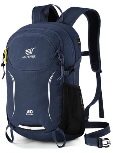 SKYSPER Wanderrucksack 20L Kleiner Rucksack mit Rückenbelüftung Trekkingrucksack mit Brustgurt Fahrradrucksack mit Hüftgurt Leichter Tagesrucksack Nachhaltig Daypack für Damen Herren,Blau
