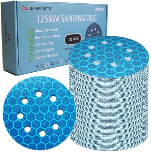Crossarctic Lot De 80 Disques Abrasifs 125 mm Bleus Professionnels 125 Disques Abrasifs Ronds 8 Trous Pour Ponceuse Excentrique 80 Grain