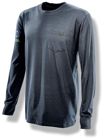 Festool 100 Jahre Langarmshirt – Jubiläums-Edition LS-FT | Dunkelblau mit grünen Logos, Bio-Baumwolle & Lyocell, fair produziert in der EU