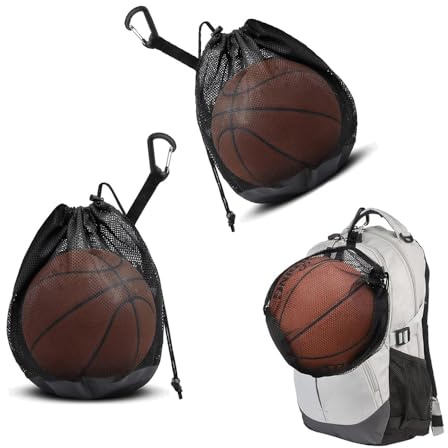 Changyeah 2 Stück Basketball Bag Netztasche, Tragbare Ballnetz, Basketball Netztasche, Fußball Volleyball Zubehör, Schwarz, 30.5x25.4 cm