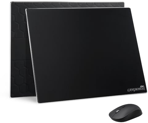 LANGBOHOS Extragroßes Glas-Mauspad (schwarz, 50 x 40 cm), mikrogeätzte Oberfläche und komplette Silikonbasis, Gaming-Mauspad, verbesserte Präzision und Geschwindigkeit, langlebig, leicht zu reinigen