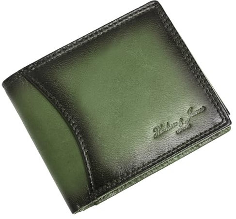 Hudson & James Genuine Leather RFID Blocking Wallet Men’s with Card Holder, banknote compartments, Coin Pocket, Minimalist Wallets for Men UK with Gift Box (Green)