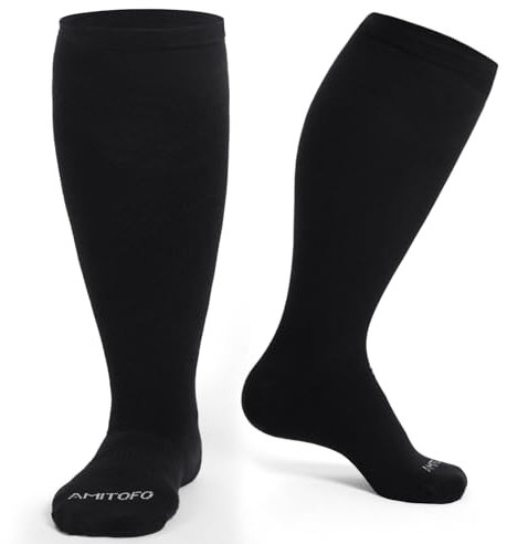 PUTUO Chaussettes de Contention Gros Mollet: Bas de Contention Grande Taille en Bambus-Viskose pour Femme Hommes — Chaussettes de Compression Mollet Large pour Avion Voyage Grossesse Noir 1 paires 3XL