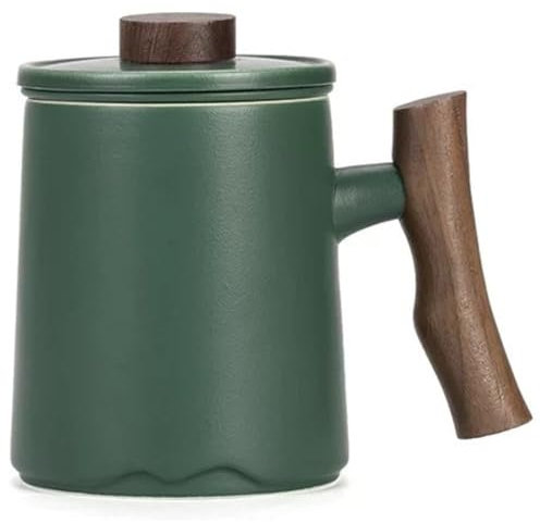 JanYoo Teetasse mit Deckel und Sieb,360ml Palisandergriff Keramik Losen Teebecher,Matte Steinzeug Glasierte Teetassen für Einweichen Tee Grün