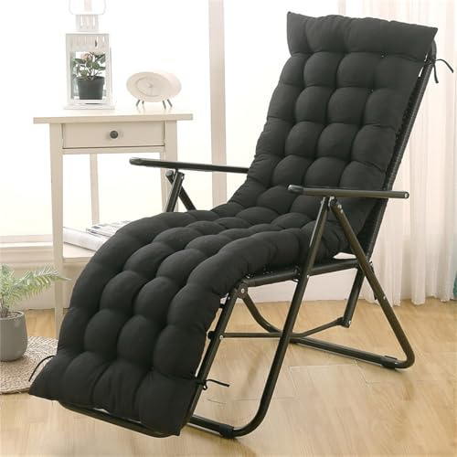 Hearda Liegenauflage, Auflage Gartenliege Bequeme Sonnenliege Auflage Klappbar Antirutsch Liegestuhl Polsterauflage Dicke Sitzauflagen für Deckchair (Schwarz,120 * 48 * 8cm)