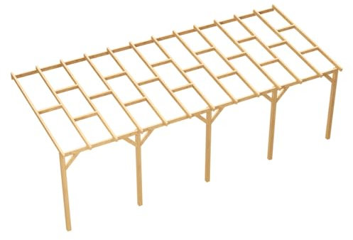 Wood&Play - Carport Überdachung oder Terrassenüberdachung, Einzelcarport aus Holz mit Dacheindeckung, Abstellplatz Holz Pavillon, Freistehend - aus langlebigem Kiefernholz - 300x736 cm
