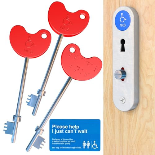 NKS Radar Key Disabled Toilet Bathroom Door Access Braille Easy Turn Pack Opens Over 10,000 Disabled Toilets with Access Card (3) — with Just Can't Wait Card