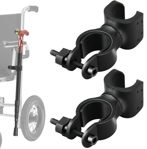 Lunhoo Cane, Crutch or Walking Stick Holder for Wheel Chairs, Mobility Scooters, Walkers or Rollators, Universal Holder Accessories for Cane or Walking Stick User 2Pcs