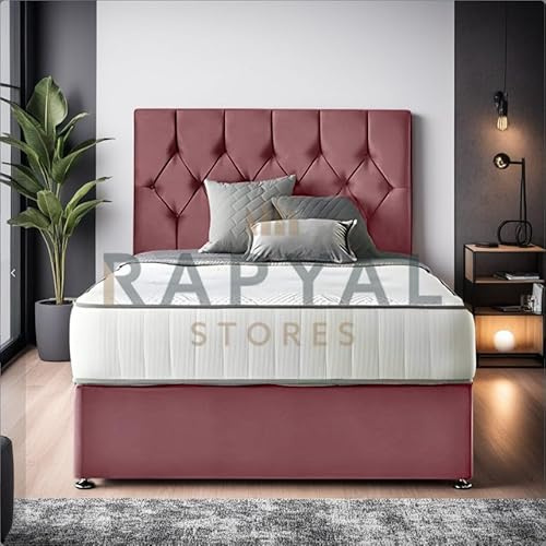 GHOST BEDS Pluno Divan Bed Set with 10” Memory Sprung Mattress and 24” Matching Headboard (Pink, 4ft6, HB With 4 Drawers)