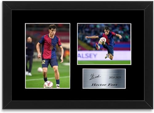 Hector Fort Fußballspieler 2024–2025, A4, gerahmt, gedruckt, signiert, Foto, Passepartout, Geschenk für Barcelona-Fans