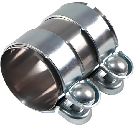 LKRXW Collier de Serrage d'échappement 65mm Raccord de Tuyau D'échappement | Acier Inoxydable Connecteur de Tuyau Echappement Double Pince Manchons Raccordement Longueur 95mm