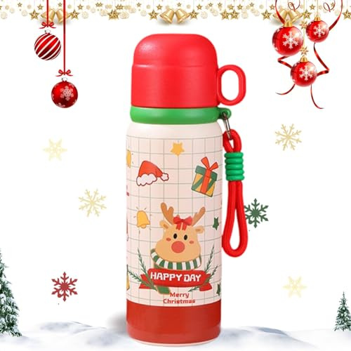 Bicchiere Natalizio in Acciaio Inossidabile, Bottiglia Termica per Bambini, Simpatica Tazza da Caffè Natalizia con Coperchio, Adatto per Bevande Calde e Fredde Regali di Compleanno - 550ml