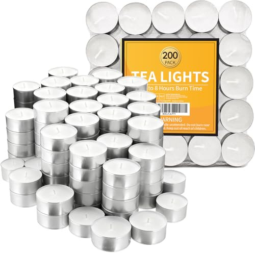 Ledivion Tea Lights Candles 8 Hour Long Burn Time White Unscented 200 Pack