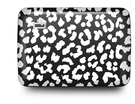 ÖGON -DESIGNS- Porte-Cartes en Aluminium avec Fermoir en métal, Protection RFID Contre la fraude et la démagnétisation, Portefeuille Compact, modèle Smart Case Oslo (Gravure Leopard)
