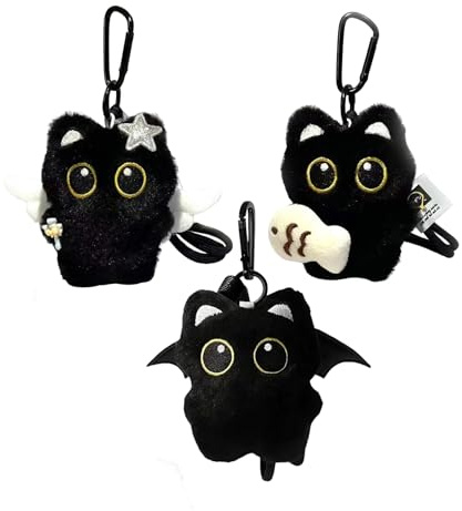 3 Stü Schwarzer Katzen Niedlicher Cat Keychain, Weicher Schlüsselanhänger