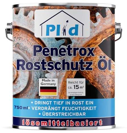 Plid Penetrox Rostschutz Öl 750 ml | Korrosionsschutz für Metall | Rostschutzöl für Eisen & Stahl | Dringt tief in Rost ein | Überstreichbar | ca. 15 m² | Made in Germany