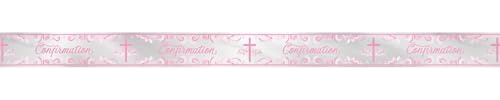 Banner zur Ersten Heiligen Konfirmation, 2,7 m, rosa Foliendekoration, religiöses Partybanner mit Kreuz-Design, 3 Mal wiederholt, kann in 3 Banner aufgeteilt werden