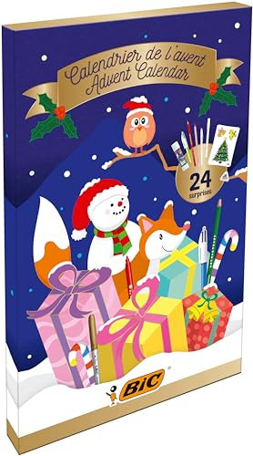 BIC Adventskalender mit 24 Überraschungen: als Geschenk für Kinder, zum Basteln und Malen zu Advent und Weihnachten