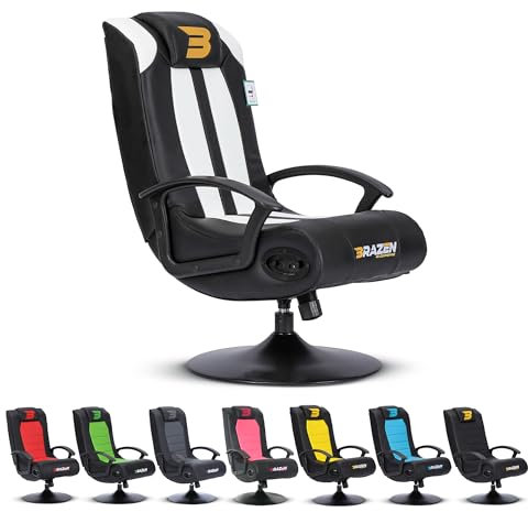 BraZen Stag Kids Gaming Chair for Kids Two Audio Speakers Subwoofer Bluetooth Compatible Boys Girls Small Gaming Chair Foldable Junior Child Speaker Video Games Chairs No Wheels - White