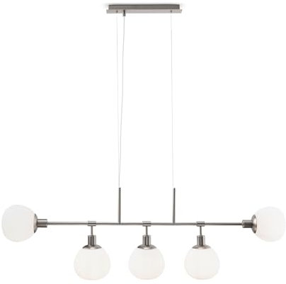 MAYTONI DECORATIVE LIGHTING Erich Pendelleuchte Deckenleuchte Nickel, Glassschirme Weiß E14x5, 40 W exkl. für Wohnzimmer, Küche, Schlafzimmer, Esszimmer, Büro