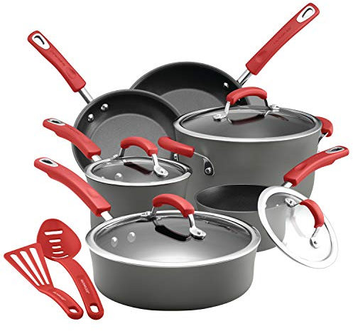 Rachael Ray 87661 Brights Hard Anodized Nonstick Cookware Pots and Pans Set, Aluminum, Mixed Color