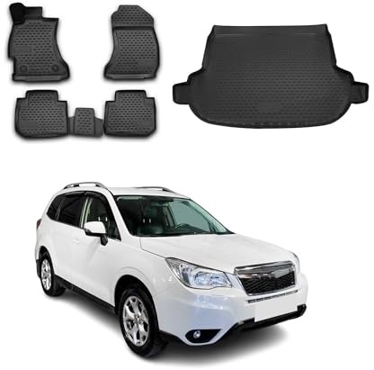 OMAC Fußmatten & Kofferraumwanne Set kompatibel mit Subaru Forester IV 2013-2018 TPE Schwarz