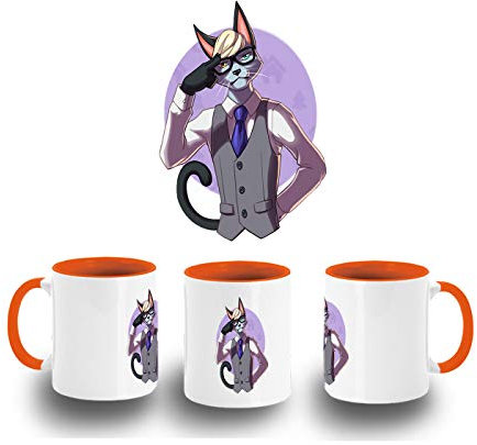 MERCHANDMANIA TAZA NARANJA HOMBRE GATO CUQUI color mug