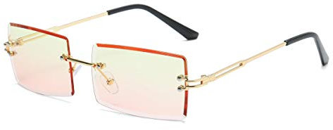 Yojued Rechteckige Retro-Sonnenbrille für Damen und Herren, Mode, Vintage, kleine quadratische Brille, randlos, Rahmen, getönte Gläser, UV400 Schutz, Klassisch, Gelb