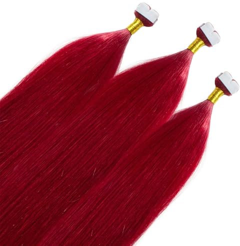 hair2heart Premium Mini Tape Extensions Echthaar - 12 Tapes 60cm 0/44 rot intensiv