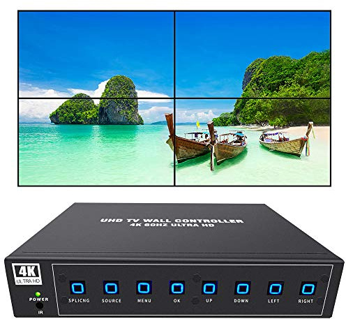ISEEVY 4K60 UHD Video Wall Controller 2x2 1x2 2x1 1x3 3x1 1x4 4x1 TV Wall Controller for 4 TV Splicing Display Support 3840x2160@60Hz Inputs and Rotate 90 Degree for Portrait Mode Screens