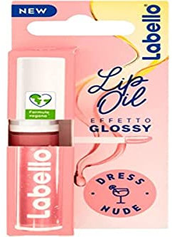 Labello Lip Oil Glossy Effect - Dress Nude 5.5ml, Volumizing and Moisturizing Lip Gloss Oil Lip Oil with Oil 100% Natural Lip Gloss Lip Gloss for soft and bright lips