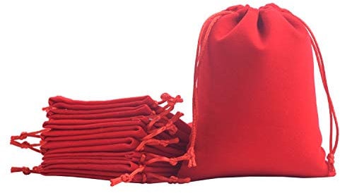 KONMAY 10 Stück Rot weicher Samtbeutel Schmuckbeutel mit Kordelzug, 20x25cm Samt Säckchen Hochzeit Party Geschenksäckchen