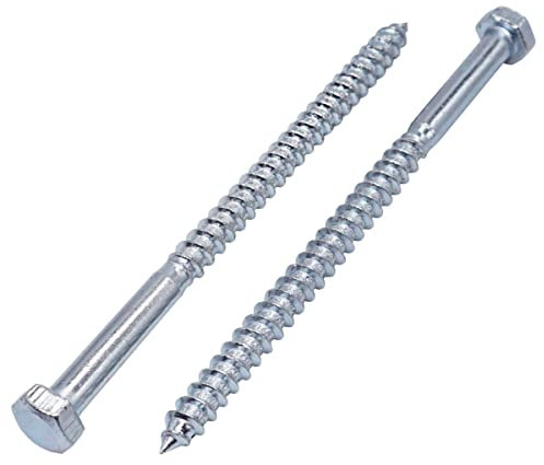 Lot de 20 vis à bois hexagonales DIN 571 en acier zingué M6 x 100 mm Vis à bois à tête hexagonale Vis tire-fond (20, M6 x 100 mm)