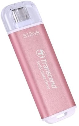 Transcend 512GB ESD300 Portable SSD 1050 MB/s Typ C, Pink, USB-Stick | Externe SSD mit USB 3.2 Gen 2 für iPhone 17, 16, 15, iPad, Mac, Pixel 11, Steam Deck, Android und Smart-TV
