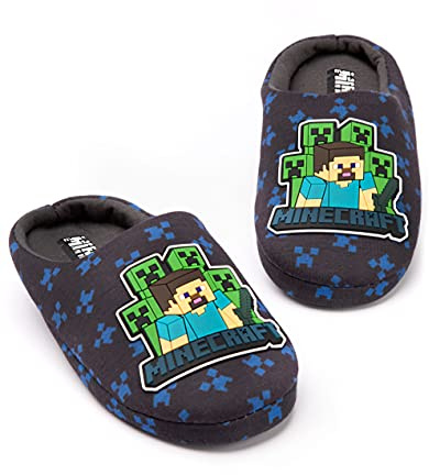 Minecraft Slipper Jungen Kinder Blau Creeper gegen Zombie Tnt House Schuhe