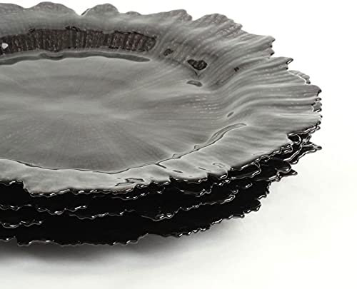 MOZHIXUE Glass Charger Designer Plates Black 13 for Home Holiday Party Wedding Table Centerpiece Decoration Rustic Reef Plate Chargers Round Dinner Plates,Black