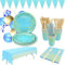 ZhiheHui Set di 143 pezzi blu e oro per feste, stoviglie dorate, include piatti di carta blu, tovaglioli, piatti, tazze, tovaglioli per laurea, compleanno, cocktail party
