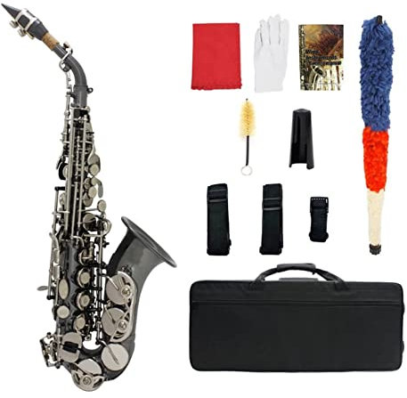 KESHUO Bb Saxophon Sax Messing Material schwarz vernickel plattiert holzwind Instrument mit Tragetasche Handschuhe putzen stoffbürste Blechbläser Saxophon Anfänger Kit (Color : Black Nickel Plating)