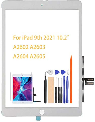 A-MIND Ersatzbildschirm für iPad 9 25,9 cm (10,2 Zoll) 2021, für iPad 9. Generation A2602 A2603 A2604 A2605 Touchscreen Digitizer Glas Panel Objektiv Reparatur-Sets (kein LCD) (weiß, keine Home-Taste)