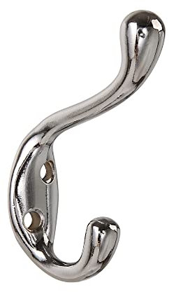 HASWARE 6 PCS Double Prong Robe Hook, Dual Coat Hooks Antique Wall Mounted Hooks Robe Vintage Hooks Hangers Heavy Duty with 12 Pieces Screws for Coats Hat Clothes Hanger Towel Keys (Satin Chrome)