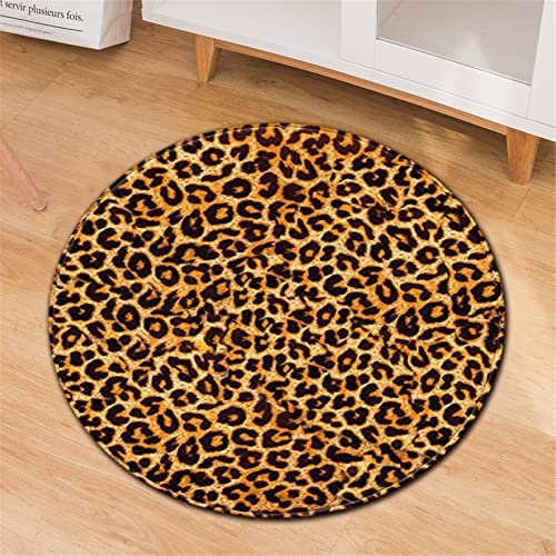 Chickwin Teppiche für Wohnzimmer Rund, Tier Drucken Teppich Modern Schlafzimmer Groß Flanell Flauschig Weich rutschfest Fußmatte Waschbar für Kinderzimmer (Leopard Muster,Durchmesser 80cm)