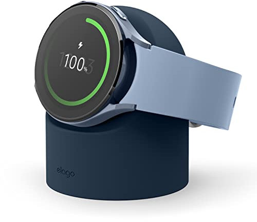 elago Ladestation für Samsung Galaxy Watch 8/8 Classic/7/Ultra/6/6 Classic/5/5 Pro [40/43/44/45/47mm] Ladegerät, Nachttischmodus, Kabelmanagement [Kabel Nicht im Lieferumfang Enthalten] (Dunkelblau)