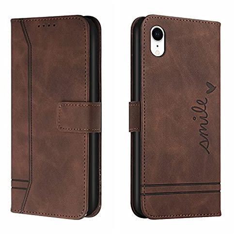 Trugox Handyhülle für Apple iPhone XR Hülle Klappbar Klapphülle mit Kartenfach Handytasche Handy Schutzhülle Tasche Leder Wallet Flip Case Slim Book Cover - Brown