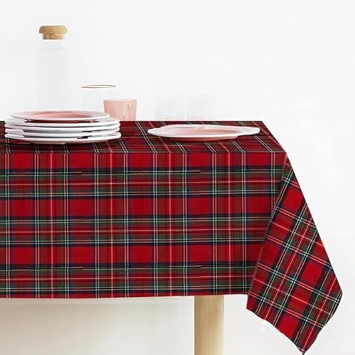 Lovely Home Weihnachtstischdecke rechteckig gefärbter Stoff Lurex Tartan Garn hergestellt in Italien, Weihnachtstischdecke Made in Italy, Schottisches Muster (140 x 180, Rot)